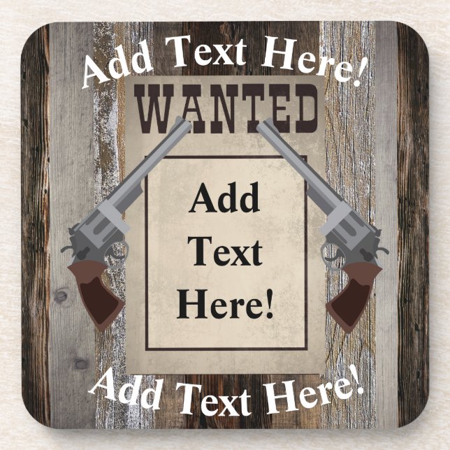 Duelling Pistols Most Wanted Sign Rustic Wood Coaster (Front)