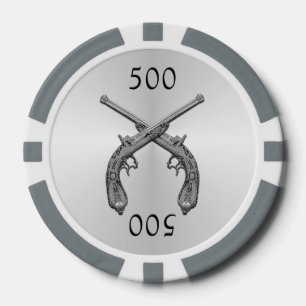 Duelling Pistols Silver Poker Chips
