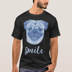 DuFauna Blue Pug Joyful Smile Dark Background T-Shirt
