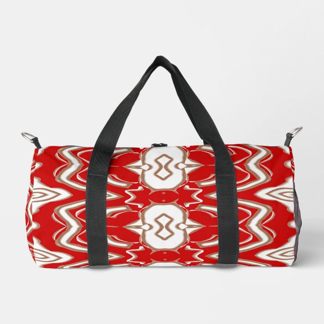 Duffel Bag, A modern red & white stylish pattern Duffle Bag (Front)