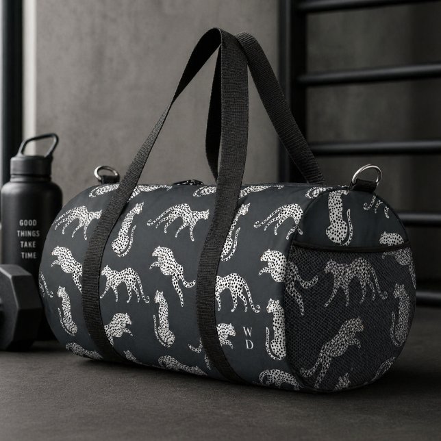 Duffel Bag | Cheetah Pattern Gym Duffle (A stylish cheetah pattern duffle bag with fashion led appeal and monogram initials.)