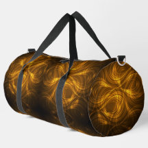 Duffel bag with glowing golden swirl pattern 