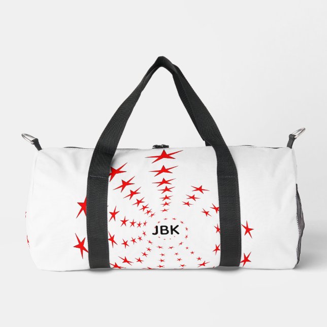 Duffle Bag - Spirals of Red Stars and Initials (Front)