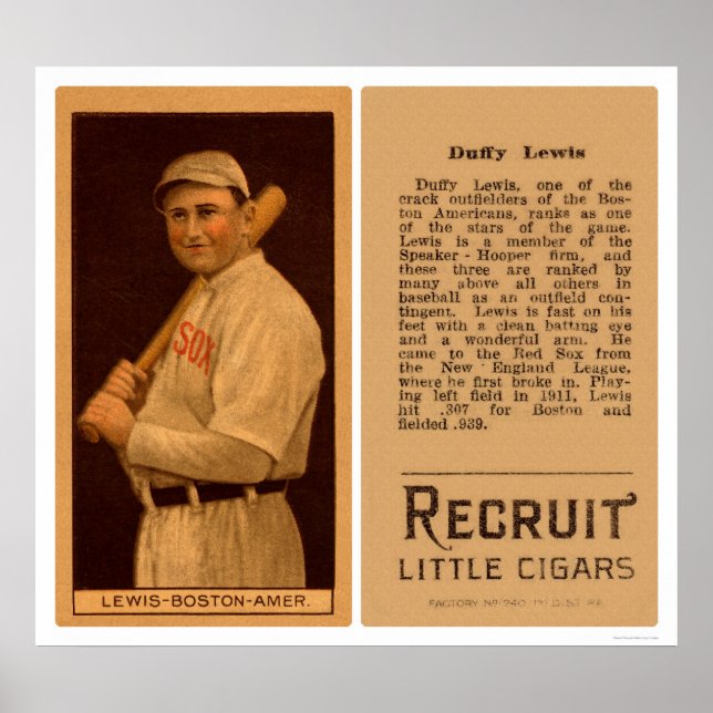 Duffy Lewis Red Sox Baseball 1912 Poster (Front)