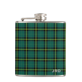 Duffy Tartan Monogram Bright Green Plaid Hip Flask