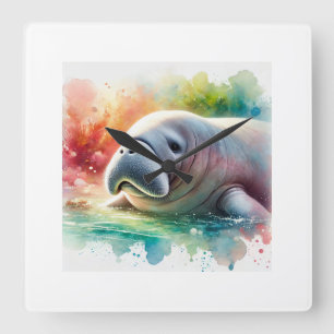 Dugong Serenity 280824AREF126 - Watercolor Square Wall Clock