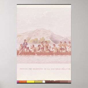 Dugout canoe piloted by natives of New Zealand Poster