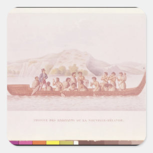 Dugout canoe piloted by natives of New Zealand Square Sticker