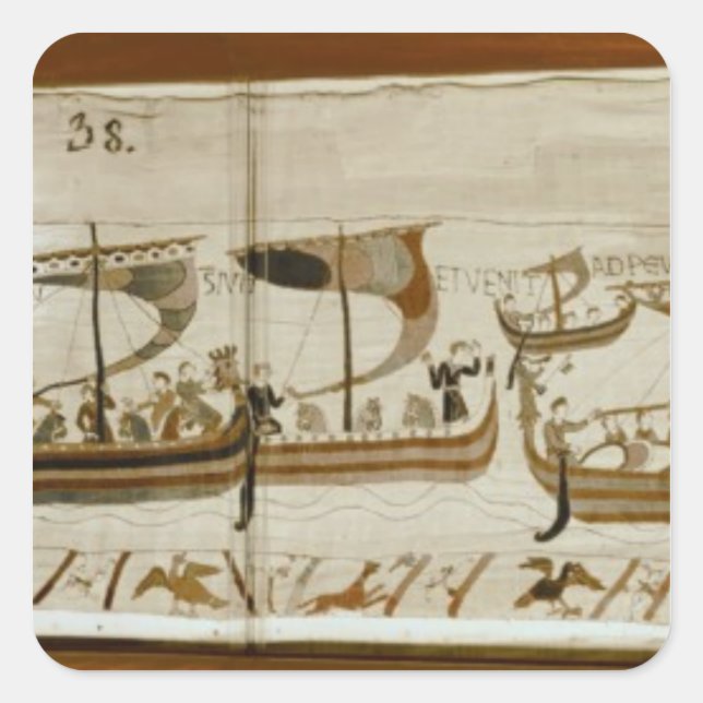 Duke William and his fleet cross Pevensey Square Sticker (Front)