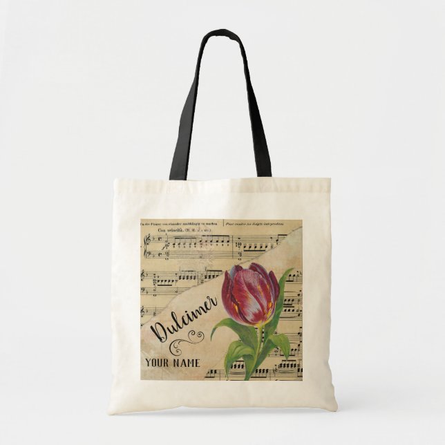 Dulcimer Tulip Vintage Sheet Music Customised Tote Bag (Front)