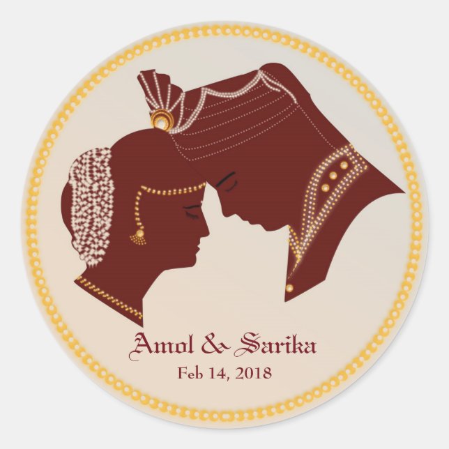 Dulha-Dulhan Indian Wedding label/sticker Classic Round Sticker (Front)