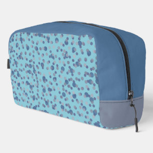 dull blue, cornflower blue and gray polka dots dopp kit