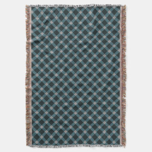 Dull blue cross tartan plaid and light grey relief throw blanket