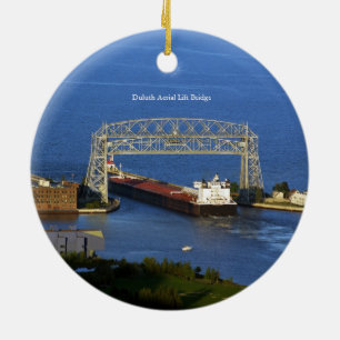 Duluth Aerial Lift Bridge & Boat double sided Ceramic Ornament