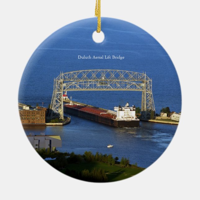 Duluth Aerial Lift Bridge & Boat double sided Ceramic Ornament (Back)