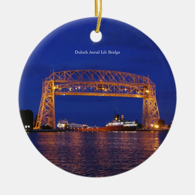 Duluth Aerial Lift Bridge & John G. Munson Ceramic Ornament (Front)