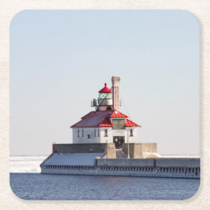 Duluth Harbor South Breakwater Lighthouse Square Paper Coaster