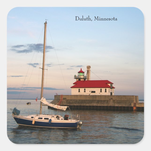Duluth Harbour North Pier Light & Boat sticker (Front)