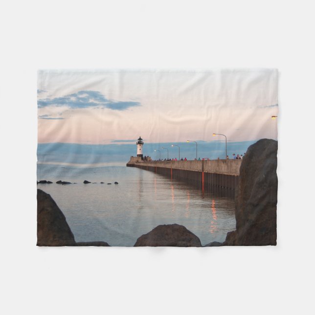 Duluth Harbour North Pier Light fleece blanket (Front (Horizontal))