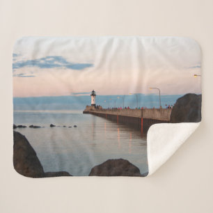 Duluth Harbour North Pier Light sherpa blanket