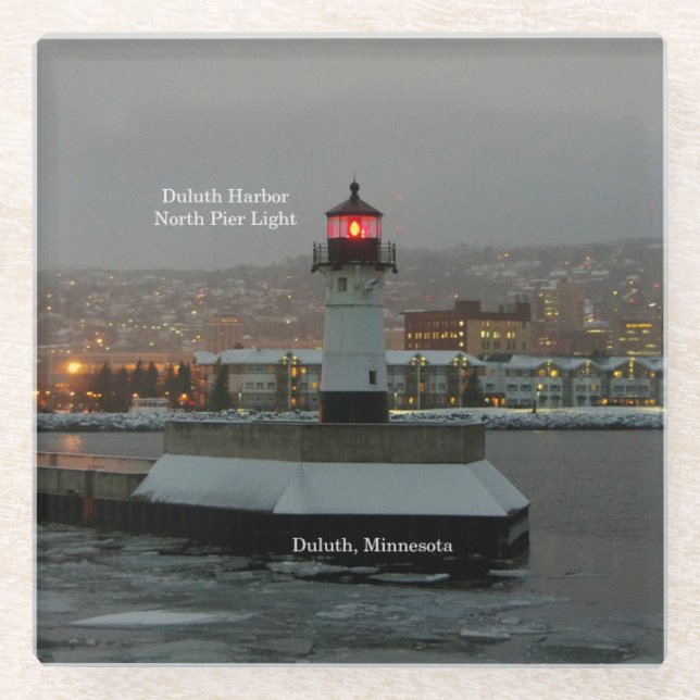 Duluth Harbour Pier North Light glass coaster (Front)