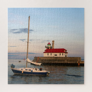 Duluth Harbour South Pier Light & Sailboat Jigsaw Puzzle