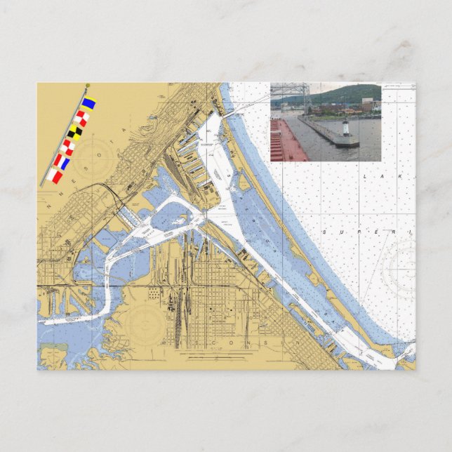 Duluth, MN Harbour Chart Signal Flags ship Postcard (Front)