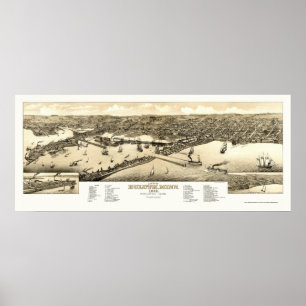Duluth, MN Panoramic Map - 1883 Poster