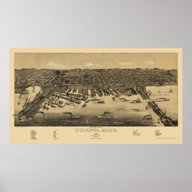 Duluth, MN Panoramic Map - 1887 Poster (Front)
