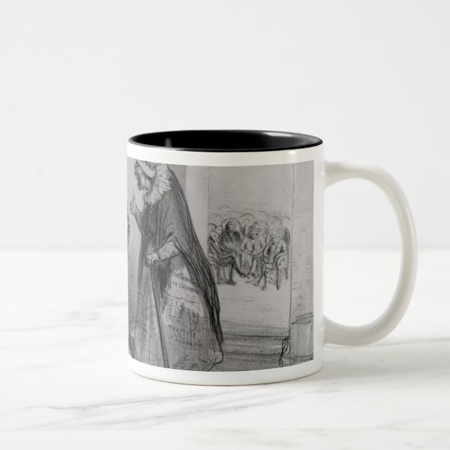 Dumas, Hugo et Balzac seeking their admission Two-Tone Coffee Mug (Right)