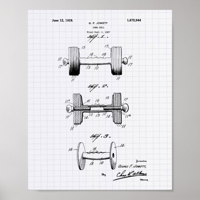 Dumbbell 1928 Patent Art - Lined Peper Poster (Front)