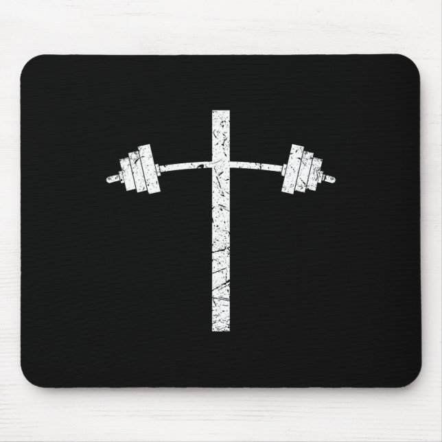 Dumbbell Barbell Cross Christian Gym Workout Lifti Mouse Pad (Front)