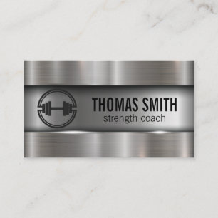 Dumbbell Logo Metallic Background Business Card