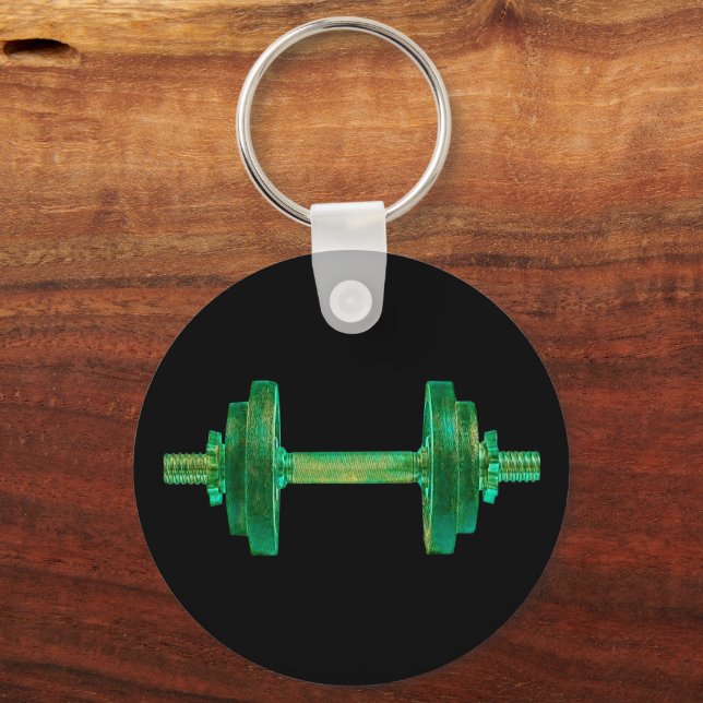 Dumbbell Retro Bodybuilder Gym Fitness Or Coach Key Ring (Front)