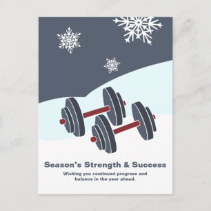 Dumbbell Season's Strength & Success Grey White Postcard