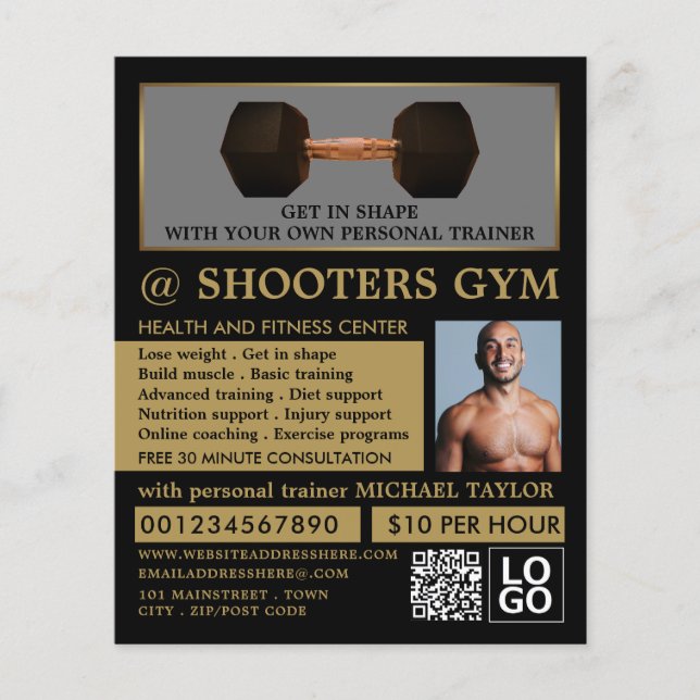Dumbbell Weight, Personal trainer, Gym Advertising Flyer (Front)