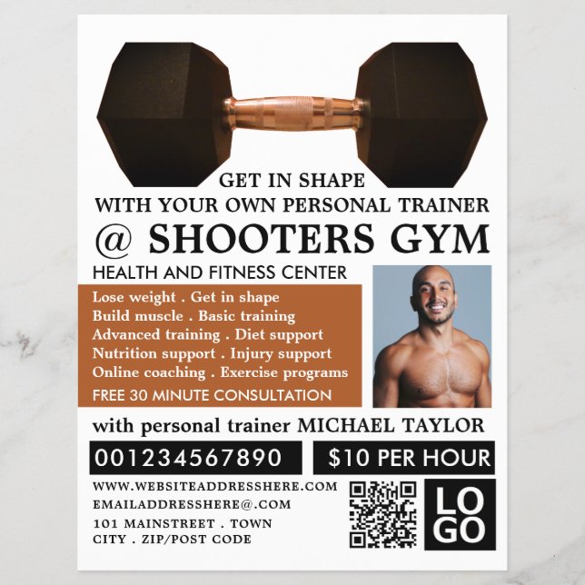 Dumbbell Weight, Personal trainer, Gym Advertising Flyer (Front)