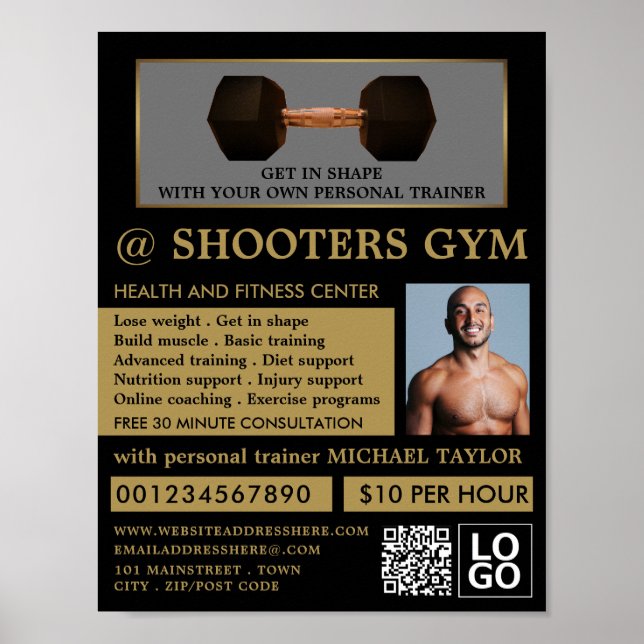 Dumbbell Weight, Personal trainer, Gym Advertising Poster (Front)