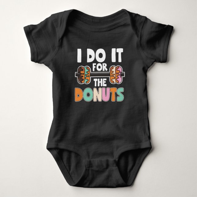 Dumbbell Weightlifting Donut Dessert Gym Workout Baby Bodysuit (Front)