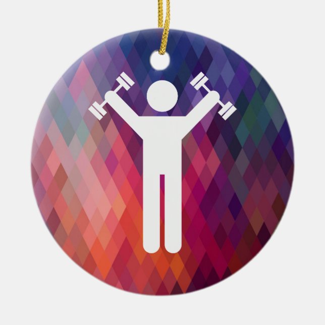 Dumbell Exercises Sign Ceramic Tree Decoration (Front)