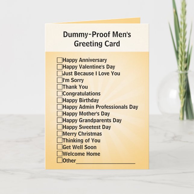 Dummy-Proof Men's Greeting Card (Front)