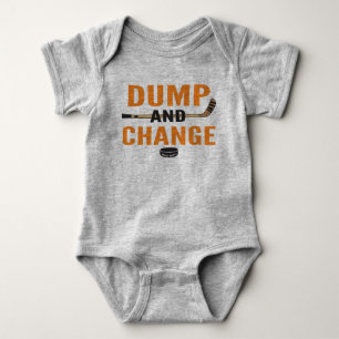 Dump and Change Hockey Baby Bodysuit Orange Sticks