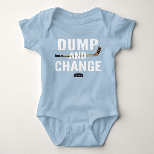 Dump and Change Hockey Baby Boy Blue jersey Baby Bodysuit (Front)