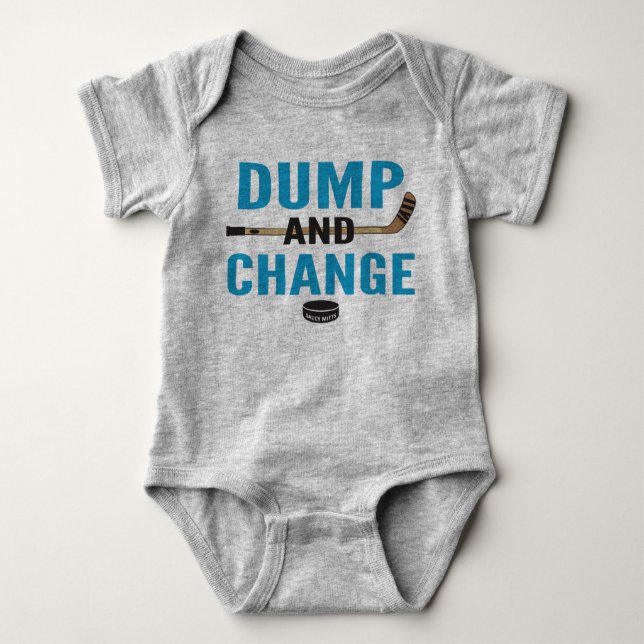 Dump and Change Hockey Baby Turquoise Blue Baby Bodysuit (Front)