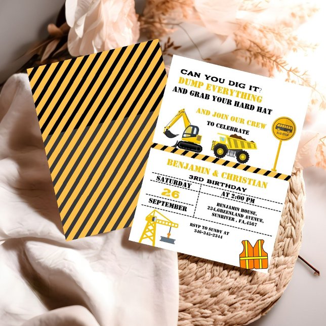 Dump Cruck construction Transportation Birthday Invitation (Creator Uploaded)