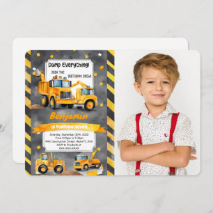 Dump Every Thing it's Construction Birthday Photo Invitation
