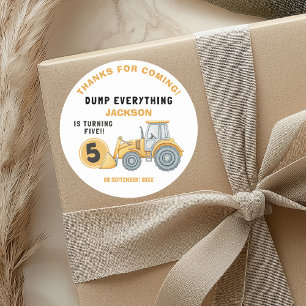 "DUMP EVERYTHING! Construction Birthday 5 Classic Round Sticker