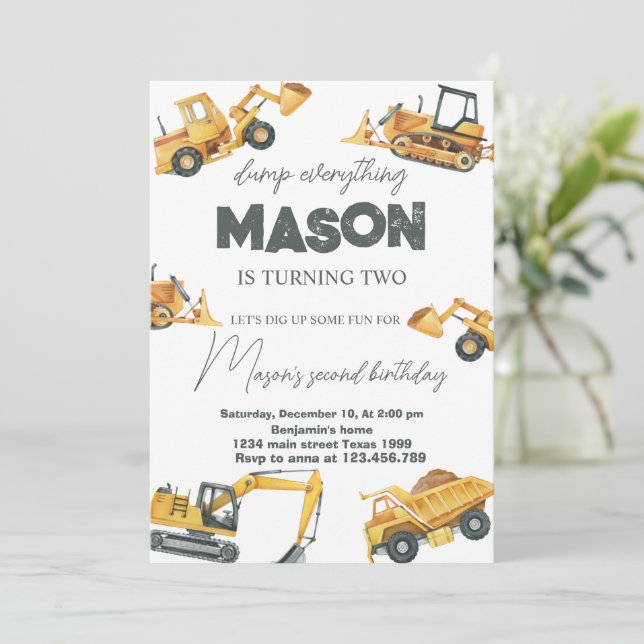 Dump Everything Construction Birthday Invitation (Standing Front)