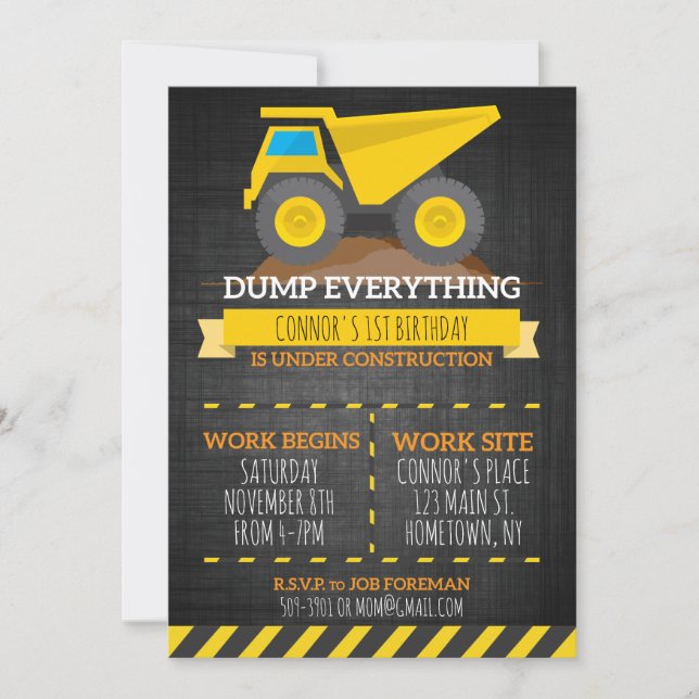 Dump Everything Construction Birthday Invitation (Front)