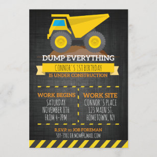 Dump Everything Construction Birthday Invitation